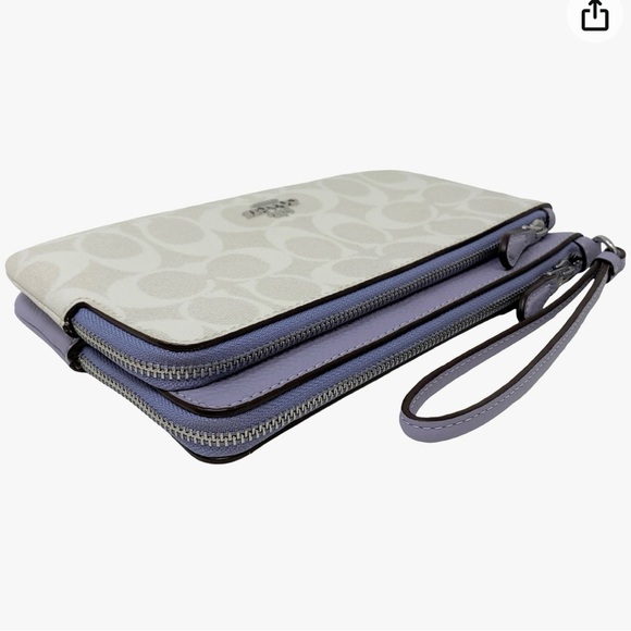 Coach Double Zip Wallet In Signature Canvas Light Purple and Cream - Picture 8 of 8